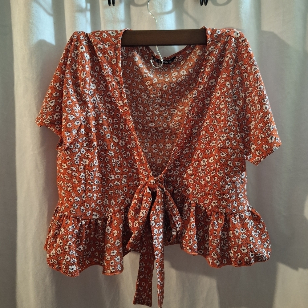 Floral Tie-Front Ruffle Hem Cardigan